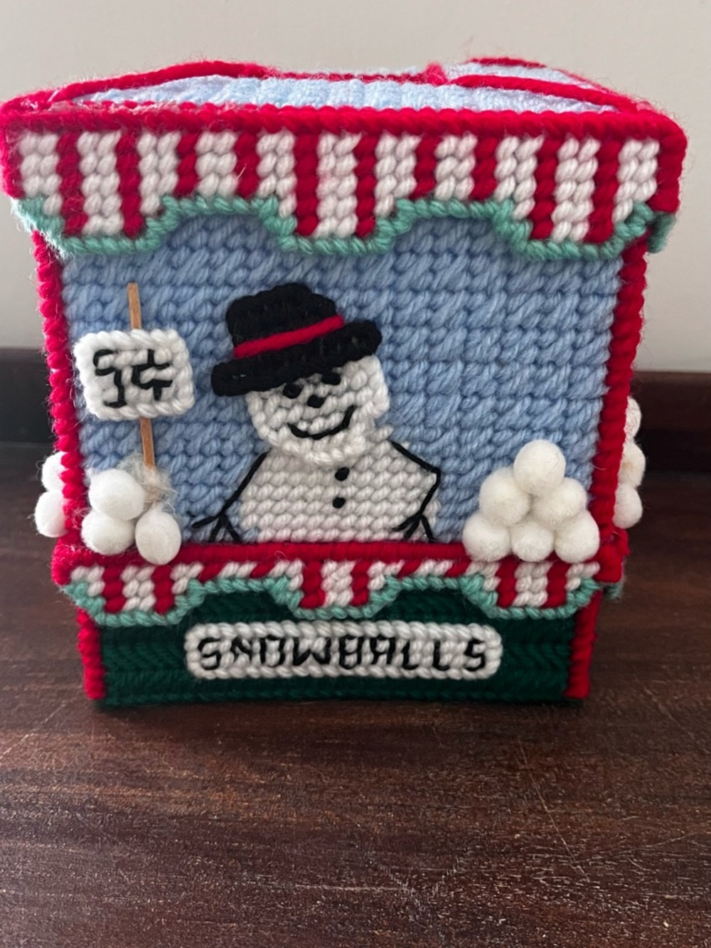 Handmade Snowman Christmas Tissue Box - Red, Light Blue, Green, White